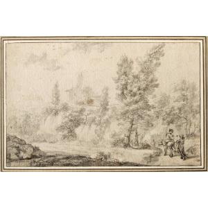 Adriaen Van Der Cabel . Paysage Animé. Provenance : De Villenave, Alliance Des Arts.