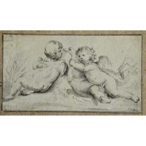 Drawing From The 18th. Two Cupids Playing With A Swan.