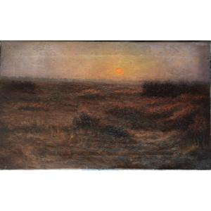 19th Century School. Twilight Landscape. Framed.