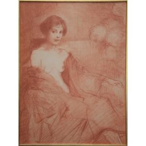 English School, Circa 1920. Portrait Of A Seated Woman, Her Bust Bare.