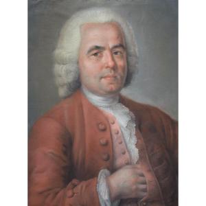 Ecole Française Du XVIII. Portrait d'Homme Au Jabot, En Costume Brun.