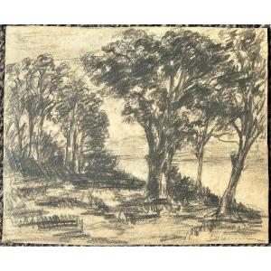 G. Wustmann 1873 - 1939. Arbres au bord de l'eau.