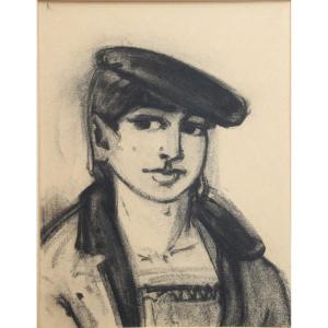 Harke Gabe Wiersma 1918 - 1985. Portrait de jeune femme au béret.