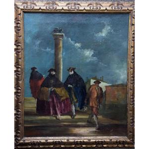 Suiveur de Pietro Longhi, XVIIIè. Scène de Carnaval à Venise.