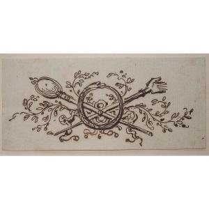 Ecole française du XVIIIè. Projet d'armoirie.