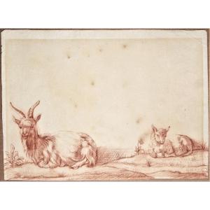 Ecole hollandaise, vers 1700. Un bouc et une chèvre.