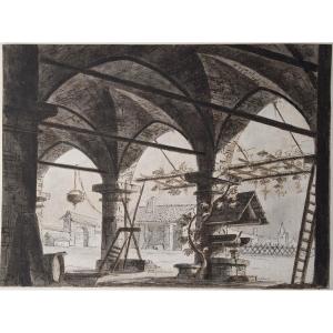 Gaspare Galliari. View Of A Loggia Overlooking A Courtyard.