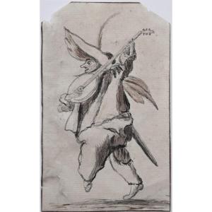 Ecole française vers 1700. Un joueur de luth, d'après Jacques Callot.