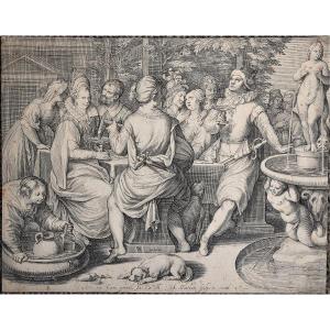 Jacob Matham 1571 - 1631. The Prodigal Son Squanders His Inheritance On The Pleasures Of The Table.