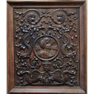 France, Circa 1550. Oak Panel Carved In Low Relief.