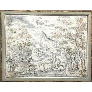 Northern School, Circa 1700. A Deer Hunting Scene In The Forest. 2llégorie Du Moi De Mars.