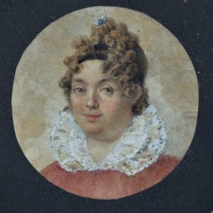 Vers 1800. Portrait de Dame. Miniature 6,3 cm diamètre.