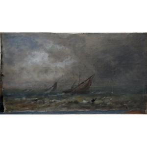 Attribué à Auguste Musin 1852 - 1923. Bateau dans la tourmente.