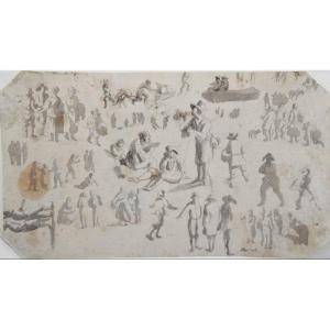 Ecole hollandaise, vers 1700. Feuilles d'étude de personnages.