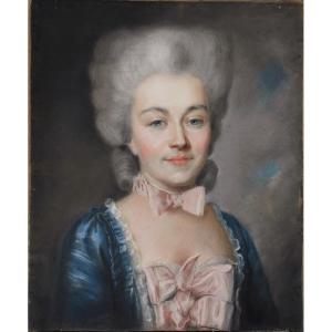 19th-century French School. Portrait Of A Woman With A Pink Bow.