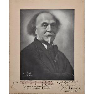 Arthur de Greef. Photo dédicacée à Thomas Owen, avec le thème de son concerto pour piano n°1