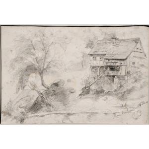 H.f., Dated 1874. View Of A Chalet In A Landscape, Located In Herrskretschen, Czech Republic.