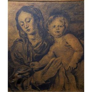 Ecole belge, début XXè. La vierge à l'Enfant.