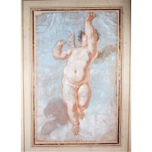 17th-century French School. Study Of A Putto With One Arm Raised.
