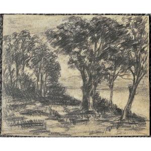 G. Wustmann 1873-1939. Arbres au bord de l'eau.