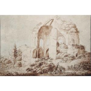 Jacob Wilhelm Mechau 1745 - 1808. Lavandières près du Temple Minerva Medica.