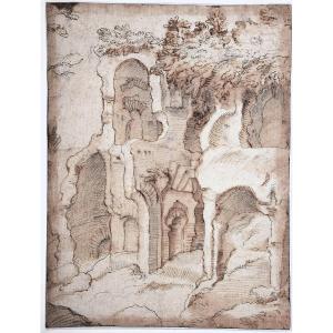 17th-century Dutch School. View Of Ruins, Probably The Palazzo Maggiore In Rome.