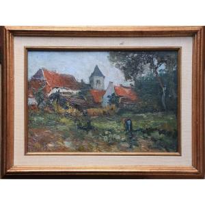 Belgian School, Early 20th Century. View Of Gardens Behind Houses.