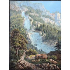Arnold Jenny 1831 -1881. Les chutes de Giessbach, près du Lac de Brienz, vers 1860.