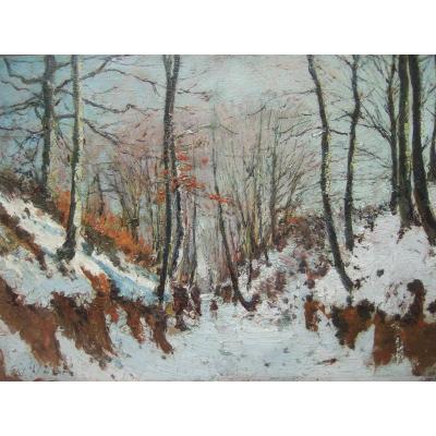 Joseph Caron - Winter View In The Forest. Sign.