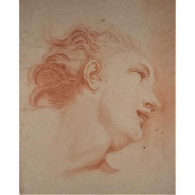 Head Study, Low Angle View. Probably French School, 18th. Watermarked Laid Paper.