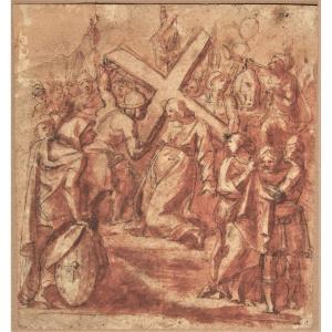 Italian School, Around 1600. The Carrying Of The Cross, Saint Veronica On The Right.