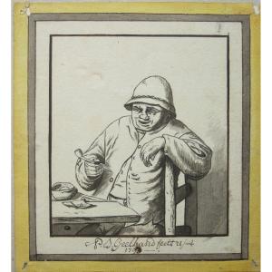 Homme Tenant Sa Pipe. Signé P.W. Geelhand, Daté 179.