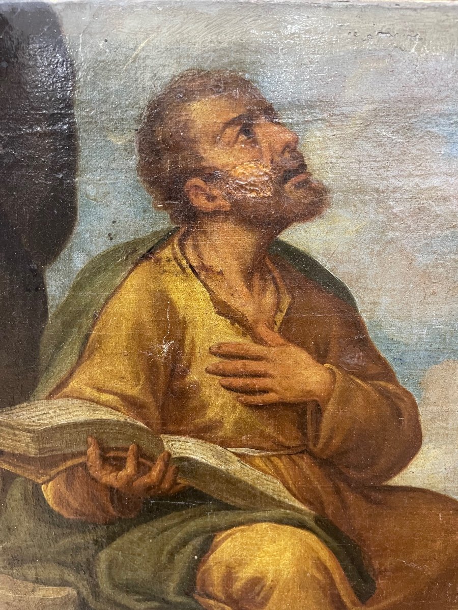 Saint In Prayer Italian School Of The XVIIth Century. To Study. Oil On Canvas.-photo-2