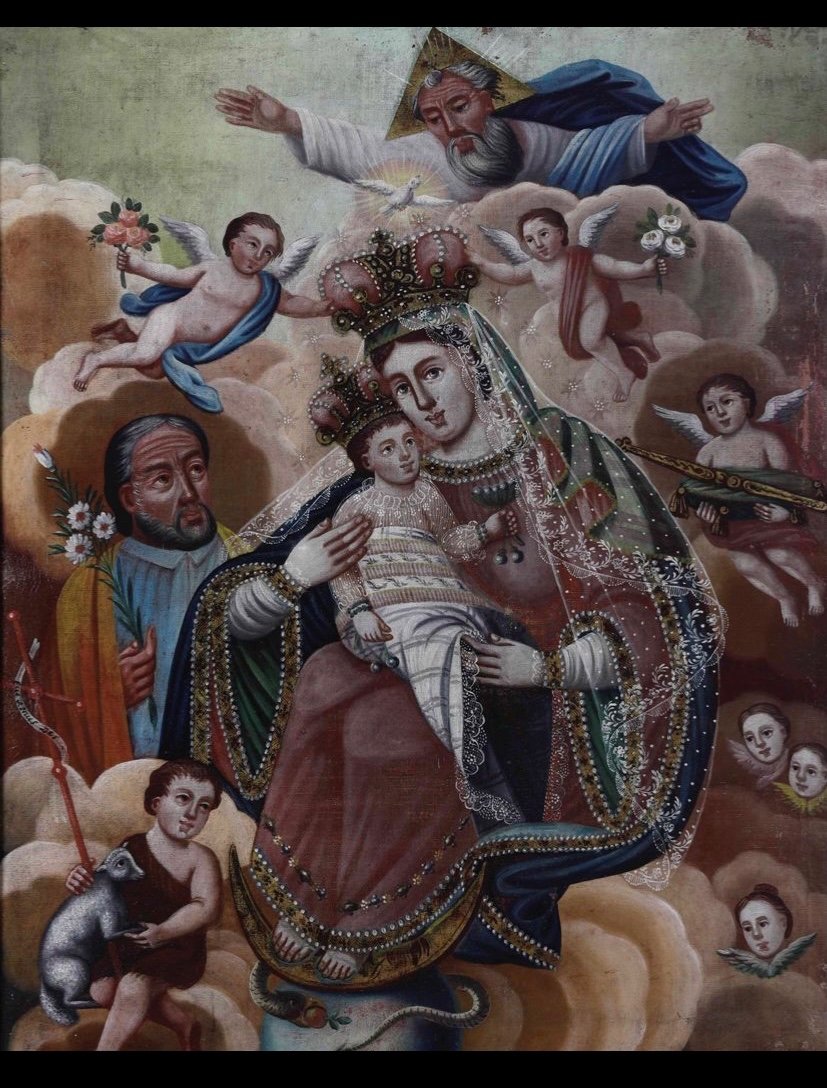 La Sainte Famille. école De Cuzco, XVIIe Siècle. Vice-royal Colonial Sud-américain. Huile.