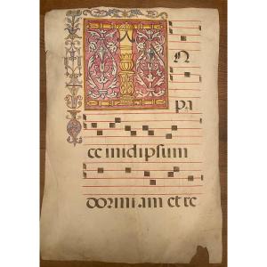 Miniature. Feuille d'Antiphonaire. Espagne. XVIe/xviie Siècles. 80x55cm.