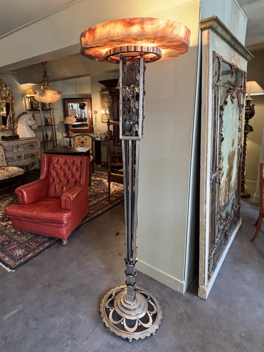 Monumental Art Deco Floor Lamp By Atelier Van Boeckel, Belgium Circa 1930