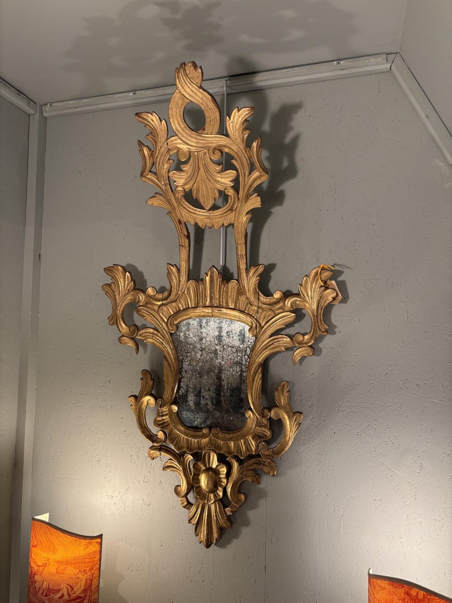 Miroir Rocaille en bois doré, XIXe siècle-photo-1