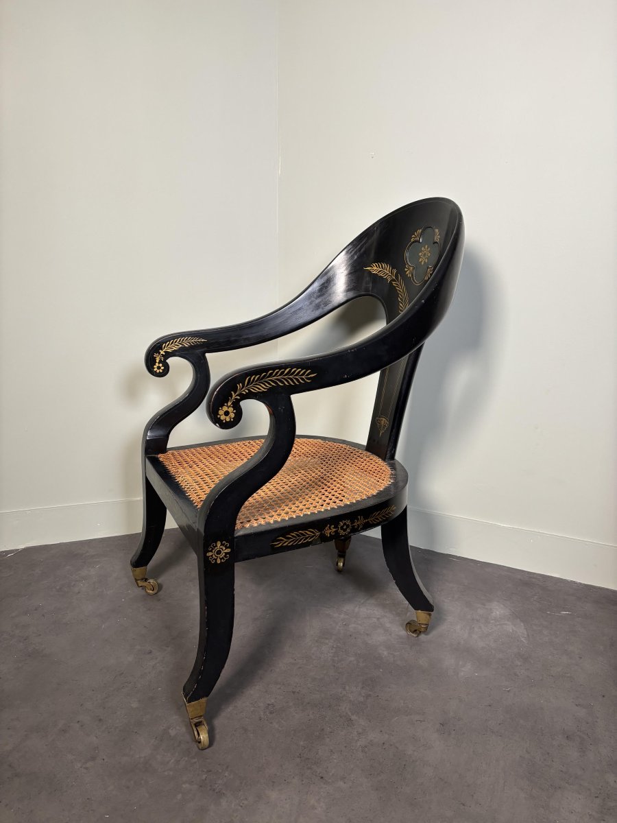 English Gondola Wicker Armchair, Circa 1820-photo-2