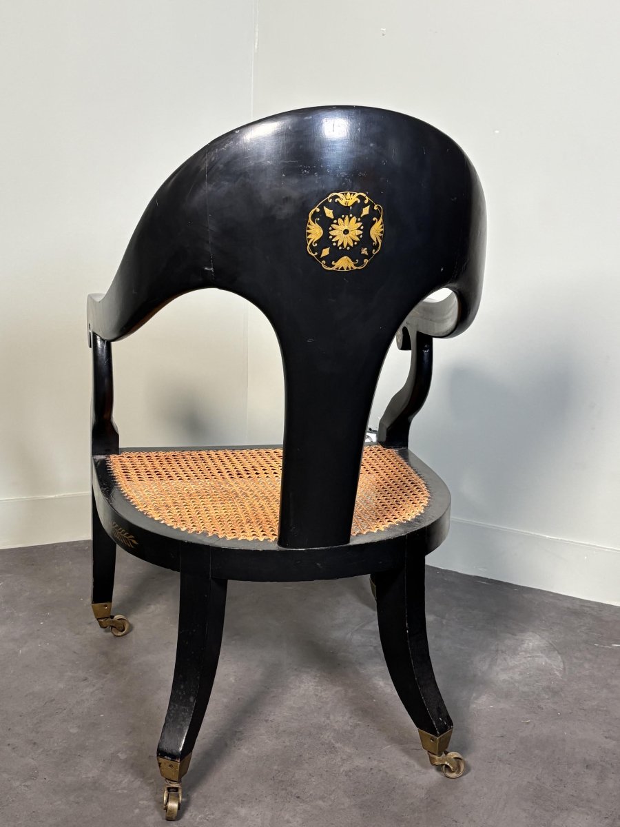 English Gondola Wicker Armchair, Circa 1820-photo-3