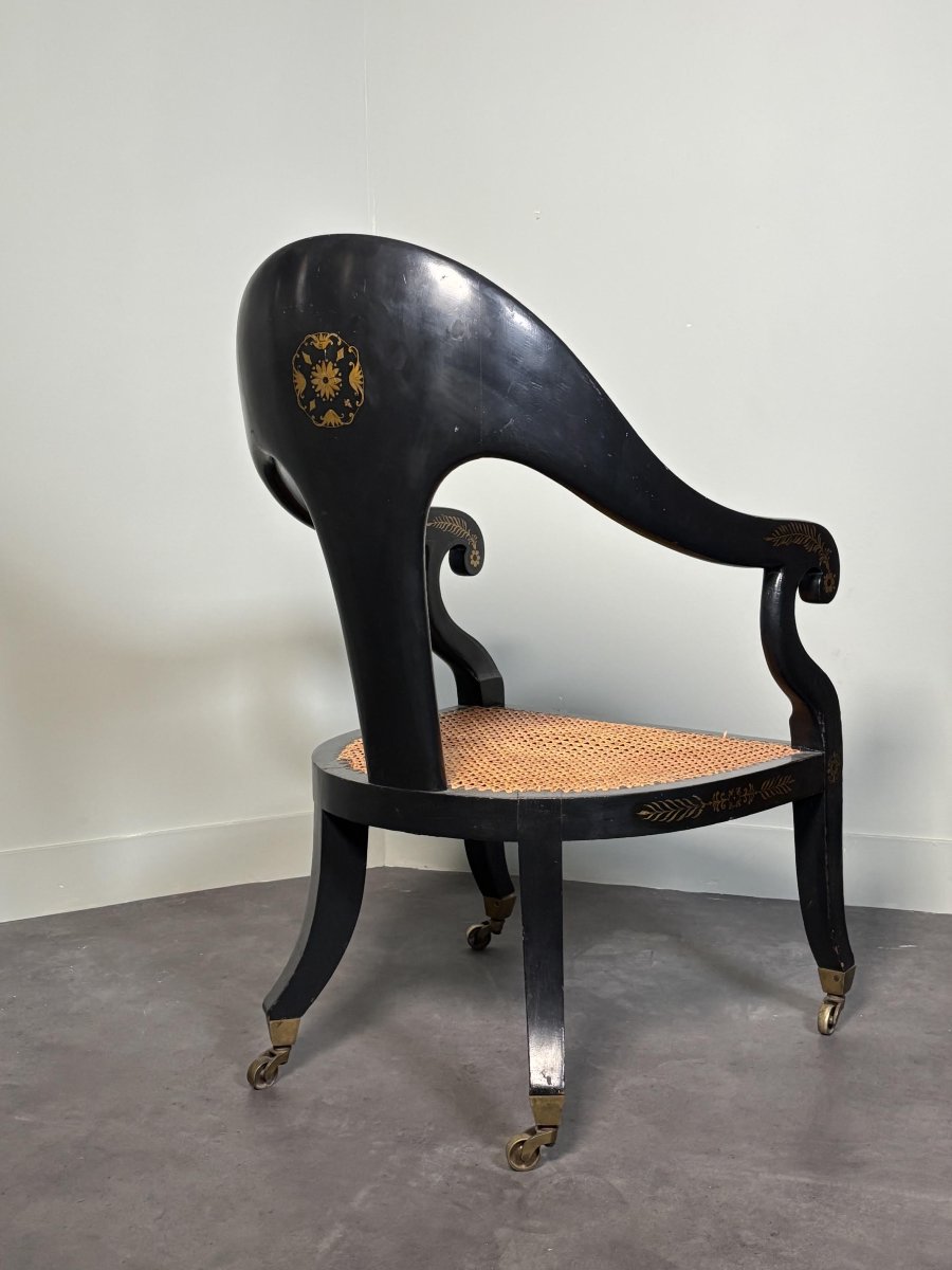 English Gondola Wicker Armchair, Circa 1820-photo-4
