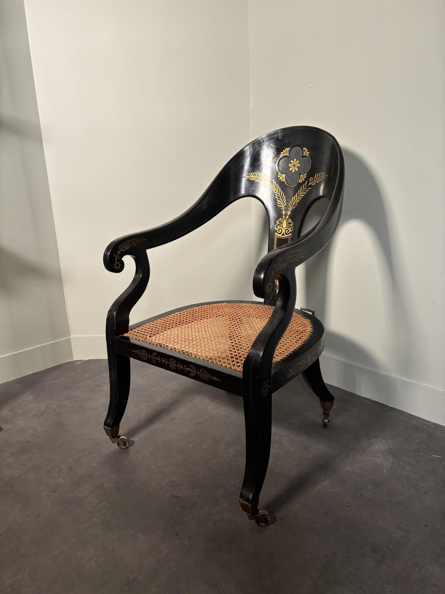 English Gondola Wicker Armchair, Circa 1820-photo-8
