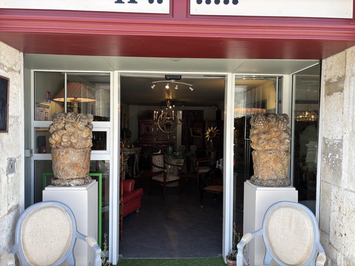 Pair Of Fruit Baskets, 18th-century Stone Pillar Capitals.-photo-4