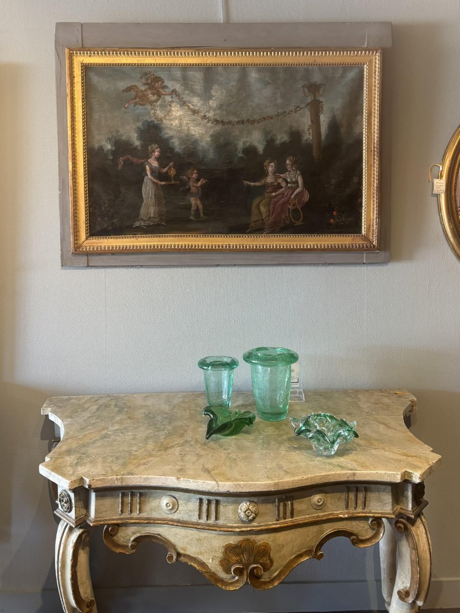 Paire de Hauts de porte,  scène champêtre, huile sur toile Italie XVIIIe siècle-photo-3