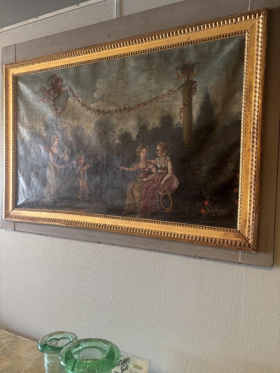 Paire de Hauts de porte,  scène champêtre, huile sur toile Italie XVIIIe siècle-photo-4