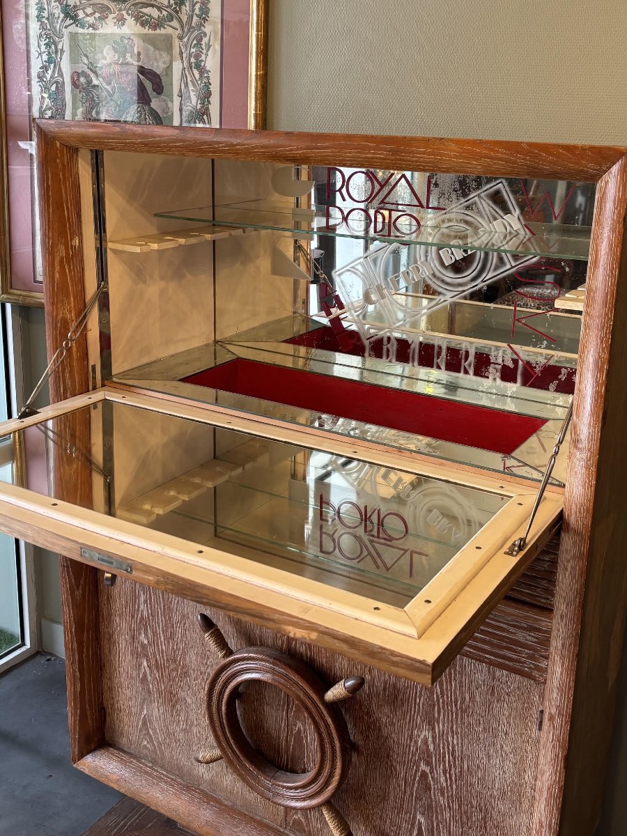 Bar Cabinet Made Of Rope And Whitewashed Oak, By Adrien Audoux And Frida Minet, France, 1940s.-photo-1