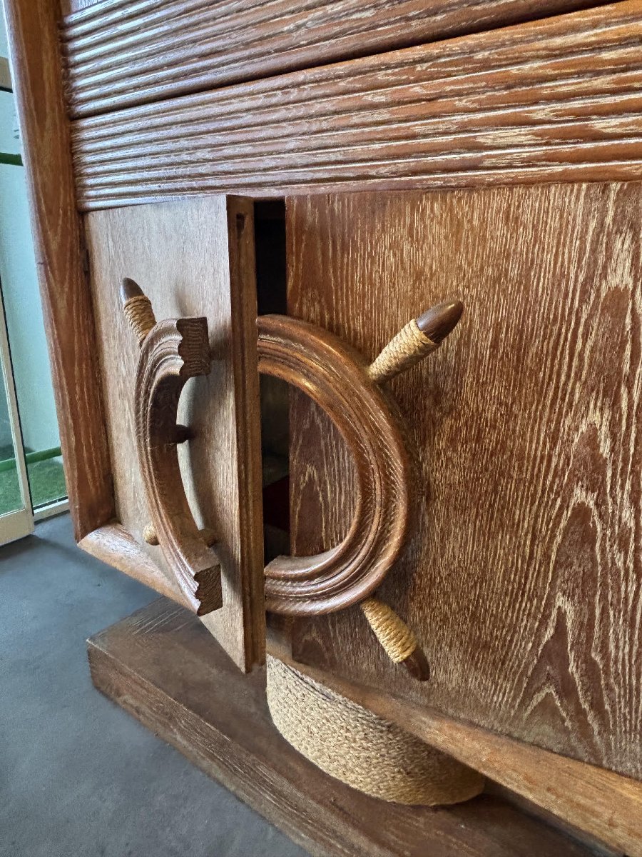 Bar Cabinet Made Of Rope And Whitewashed Oak, By Adrien Audoux And Frida Minet, France, 1940s.-photo-7