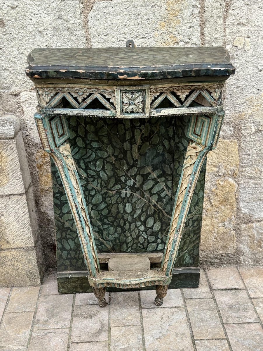 Louis XVI-style Provençal Console Table, Lacquered With A Green Marble Trompe l'Oeil Effect, Late 18th Century -photo-2