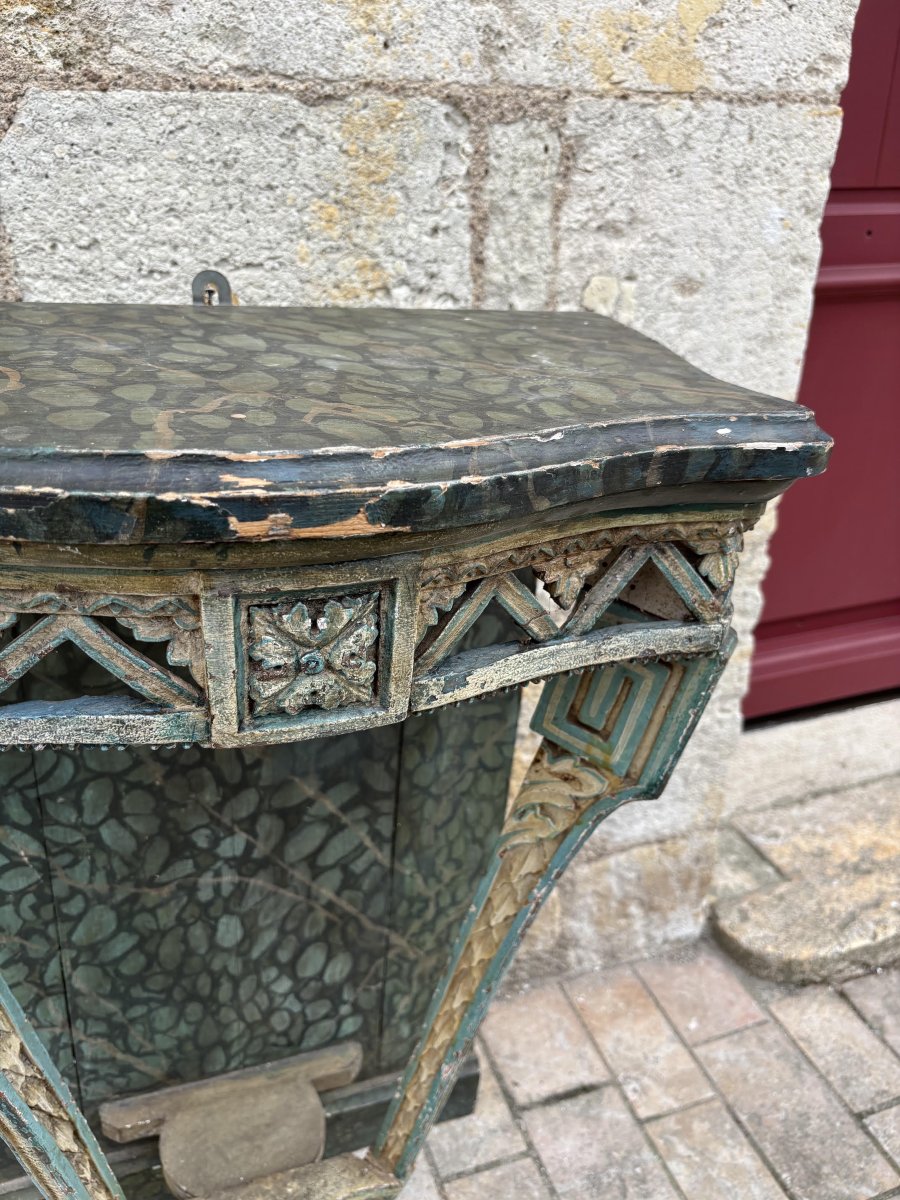 Louis XVI-style Provençal Console Table, Lacquered With A Green Marble Trompe l'Oeil Effect, Late 18th Century -photo-3