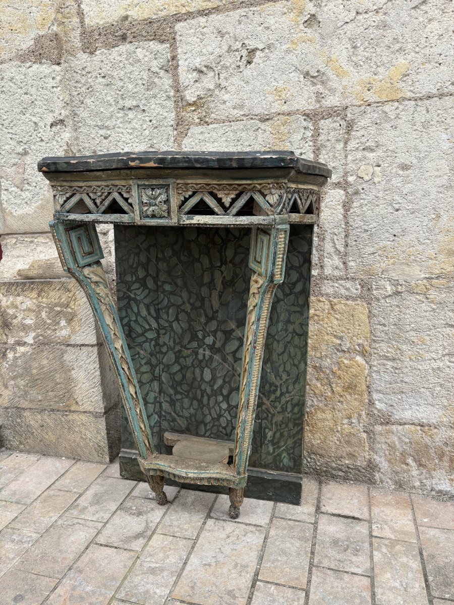 Louis XVI-style Provençal Console Table, Lacquered With A Green Marble Trompe l'Oeil Effect, Late 18th Century -photo-4