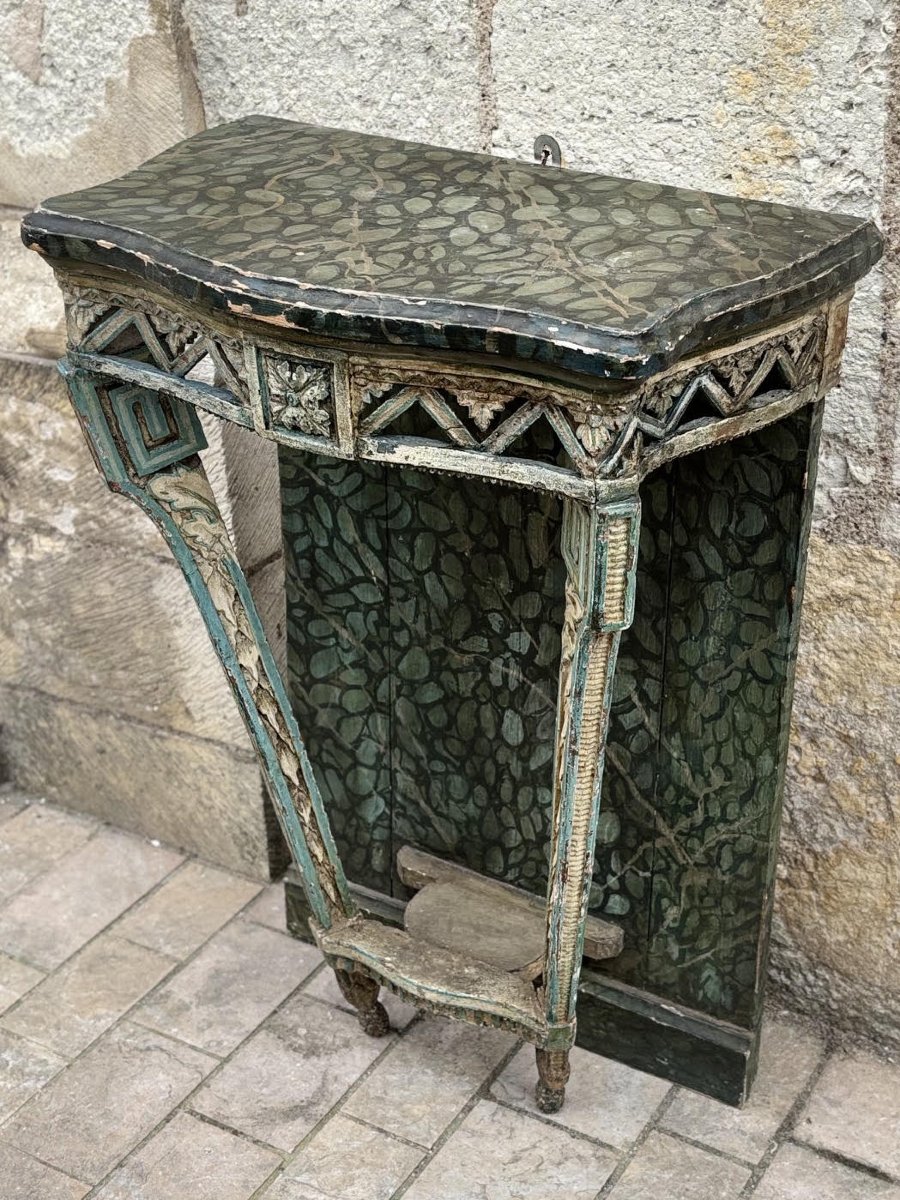 Louis XVI-style Provençal Console Table, Lacquered With A Green Marble Trompe l'Oeil Effect, Late 18th Century 
